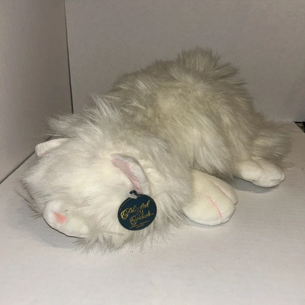 Vintage Chrisha Playful Plush White Persian Cat Bell in‎ Tail 18